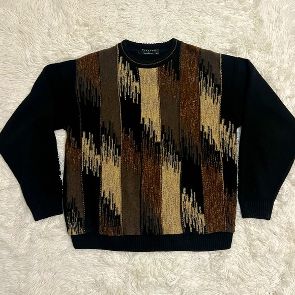 Vintage Protégé Collection Sweater XL – 90s Coogi Style Knit Black Brown Beige - Picture 1 of 11